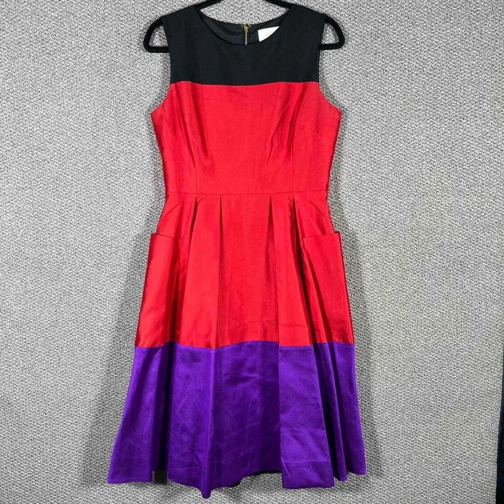 Kate Spade Zahara Dress‎ Womens 8 Purple Black Red Colorblock Silk Sleeveless